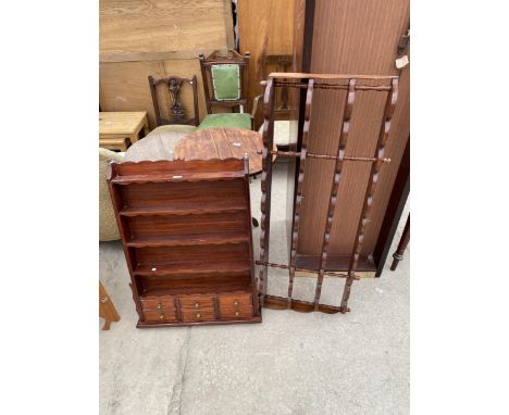 A SET OF FOUR TIER WALL SHELVES WIWTH SIX SPICE DRAWERS AND FOUR TIER WALL SHELF 