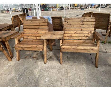 AN AS NEW EX DISPLAY CHARLES TAYLOR PATIO SEATING SET COMPRISING OF TWO WIDE CHAIRS AND AN ARM REST TABLE *PLEASE NOTE VAT TO