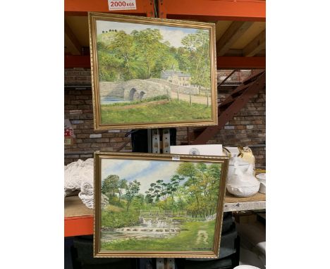 TWO LARGE OIL ON CANVAS PAINTINGS SIGNED J. CONSTABLE-PARNELL 67CM X 57CM 