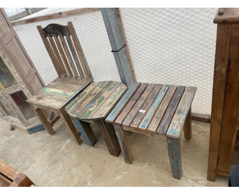TWO ITEMS - INDIAN HARDWOOD LAMP TABLE + DINING CHAIR 