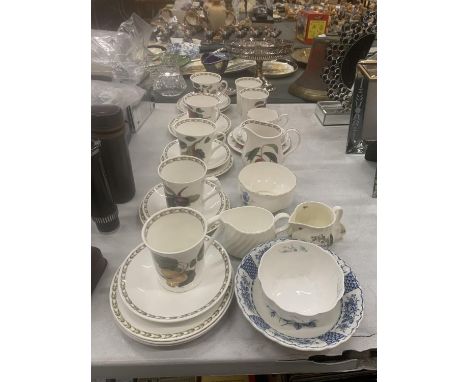 A QUANTITY OF THE ROYAL HORTICULTURAL SOCIETY BY QUEEN'S 'HOOKERS FRUIT' PATTERNED CUPS, SAUCERS, SIDE PLATES AND CREAM JUG P