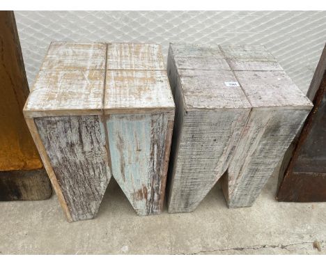 A PAIR OF INDIAN HARDWOOD LAMP TABLES, 13" SQUARE 