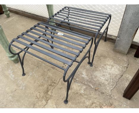 A PAIR OF WROUGHT IRON LAMP TABLES 