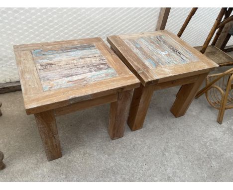 A PAIR OF HARDWOOD 18" SQUARE LAMP TABLES 