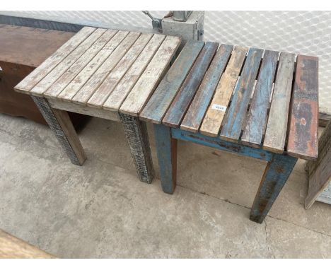 A PAIR OF INDIAN HARDWOOD 18" SQUARE LAMP TABLES 