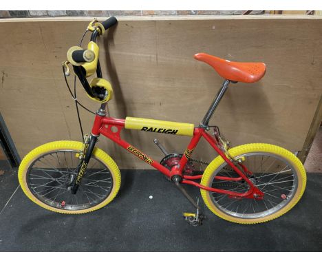 A RARE RETRO RED COASTER MARK 1 RALEIGH BURNER BIKE WITH PEDAL BACK BRAKES SEEN FULLY WORKING BUT NO WARRANTY 