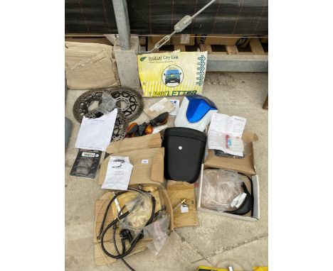AN ASSORTMENT OF VARIOUS AUTOMOBILE SPARES TO INCLUDE BEAKE DISCS, LIGHTS AND PIPES ETC 