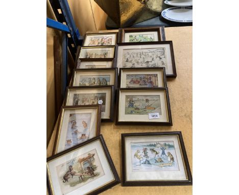 A LARGE QUANTITY OF LOUIS WAIN MOUNTED AND FRAMED CAT POSTCARDS 