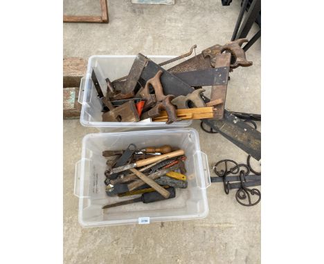 TWO BOXES OF ASSORTED VINTAGE HAND TOOLS 