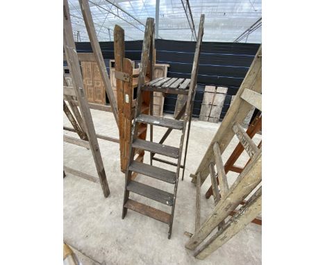 TWO VINTAGE WOODEN FOLDING STEP LADDERS TO INCLUDE A SLINGSBY SET 