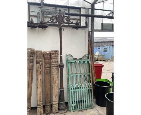 A CAST IRON TWO BRANCH STREET/ COURTYARD LIGHT 