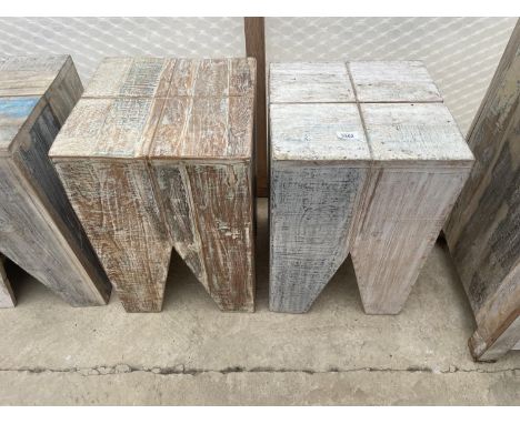 A PAIR OF INDIAN HARDWOOD LAMP TABLES, 13" SQUARE 