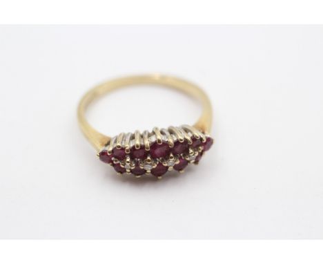 A 9ct gold ruby and diamond dress ring, O 1/2, 2.5gm 