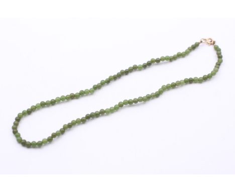 A single row 4mm nephrite jade bead necklace, 38cm 