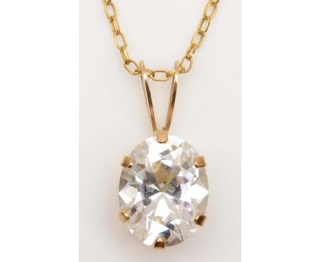 A 9ct gold and white stone pendant, 10 x 8mm, 2.4gm chain,