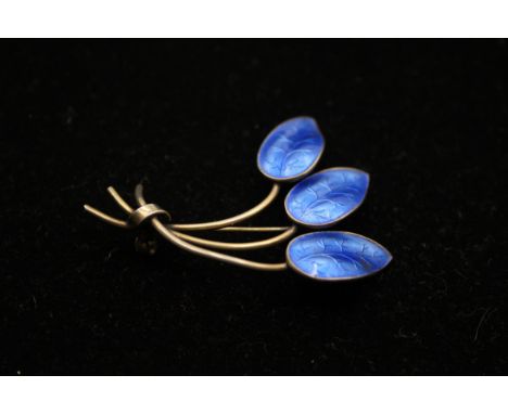 Ivor Holth, a Norwegian silver gilt and enamel three leaf brooch, 52 x 41mm, 11gm 