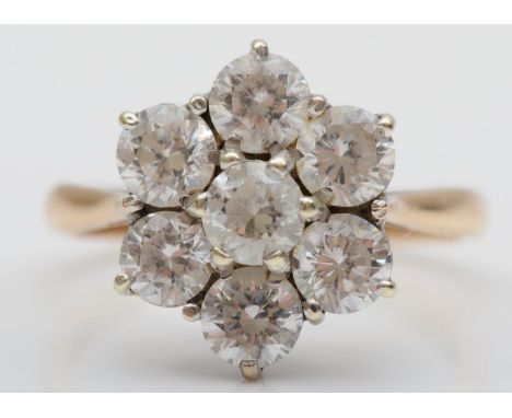 A 9ct gold and white stone cluster ring, 14mm, N, 3.4gm 