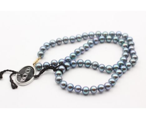 A single row 6mm bead grey cultured pearl necklace, 9ct gold clasp, 44cm. 