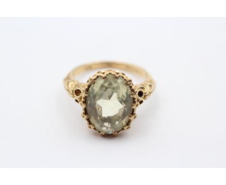 A vintage 9ct gold and quartz dress ring, 14 x 10mm, carved shoulders, M, 4.9gm 