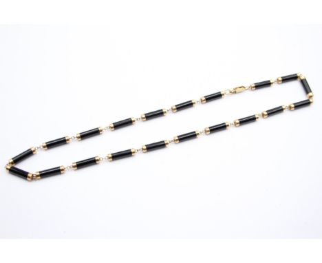 A 9ct gold and onyx panel necklace, 40cm 
