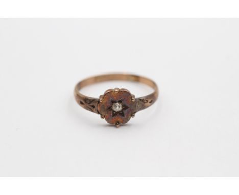 A Victorian 9ct rose gold and old cut diamond ring, town and date erased by sizing, c.1880, N, 1.4gm 