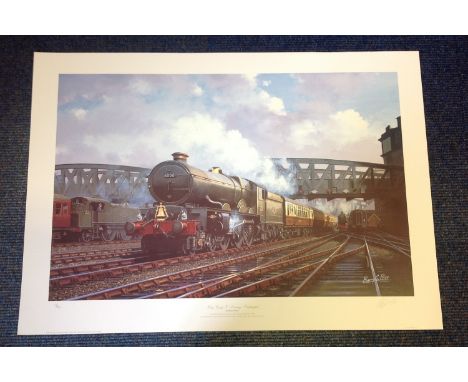 Railway Print 20x27 titled King George V leaving Paddington signed in pencil by the artist Barry Price 117/850. Ex GWR King C