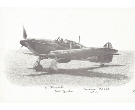 Czeslaw Tarkowski 605 Sqn BOB WW2 signed 10 x 8 Hurricane print from Ted Sergison Battle of Britain Historian collection. Goo