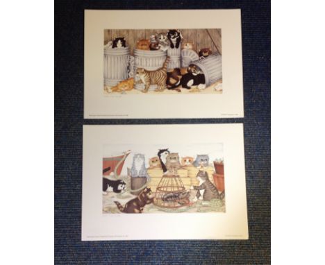 Cat Collection two prints 10x14 by the artist Linda June Smith. Good Condition. All autographs are genuine hand signed and co