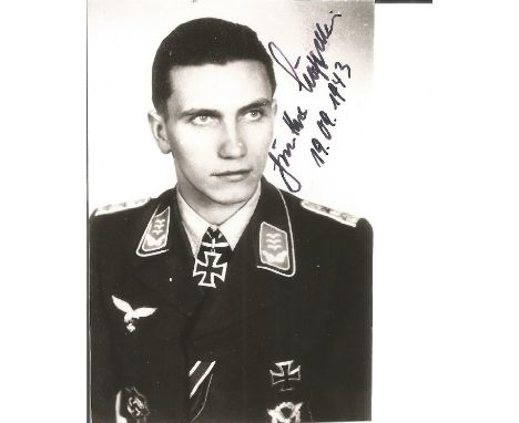 Gunther Loffelbein KC WW2 Luftwaffe ace signed 5x3 black and white portrait photo. Good Condition. All autographs are genuine