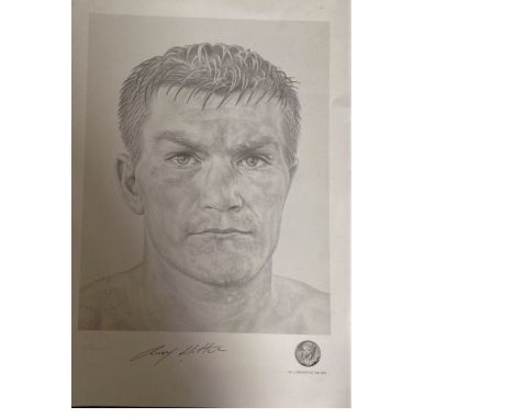 Ricky Hatton pencil drawing print signed by Ricky Hitman Hatton and the artist MJ Browne limited edition 55/150. Good Conditi