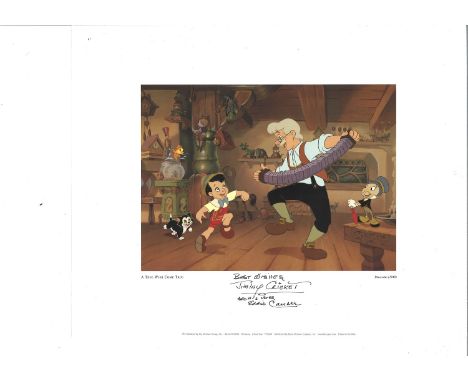 Eddie Carroll voice of Jiminy Cricket signed 14x10 Pinocchio animated print. Good Condition. All autographs are genuine hand 