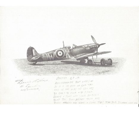 Sqn Ldr Dennis Adams 41 Sqn BOB WW2 signed 10 x 8 Hurricane print from Ted Sergison Battle of Britain Historian collection. G