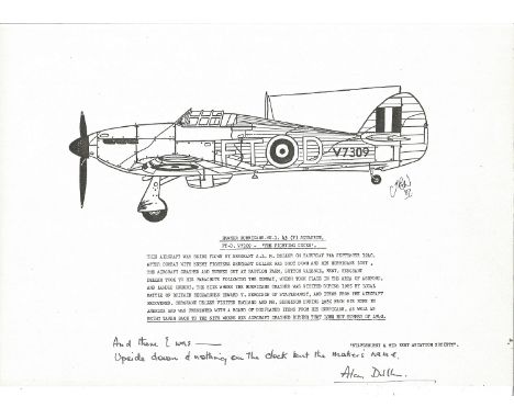 Sgt Alan L M Deller signed 10 x 8 Hurricane print. He was posted to No 43 Squadron RAF at RAF Northolt on 3 August 1940. Maki