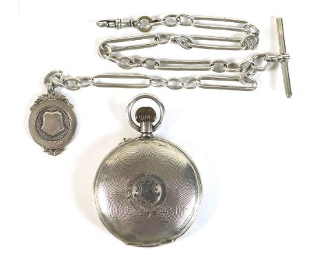 An early 20th century Swiss silver cased open faced 8 day pocket watch, in the style of Hebdomas, keyless wind, the white thr