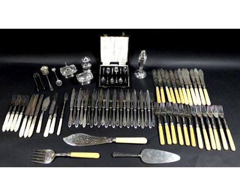 A collection of Roberts & Belk flatware and other silver plated items, including a twelve place setting set of fruit knives a