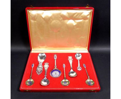 A cased set of Danish commemorative silver spoons, comprising a Christian IX and Queen Louise wedding anniversary commemorati