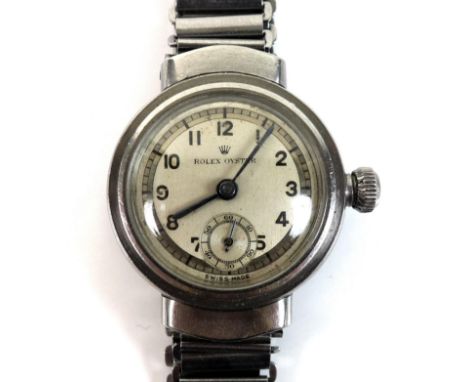 A Rolex Oyster steel cased lady's wristwatch, circa 1940, circular silvered dial with black Arabic numerals, minute track, su