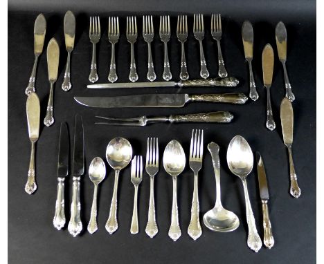 A canteen of silver plated cutlery by United Cutlers of Sheffield in the St Ann's pattern, comprising eight table knives, des