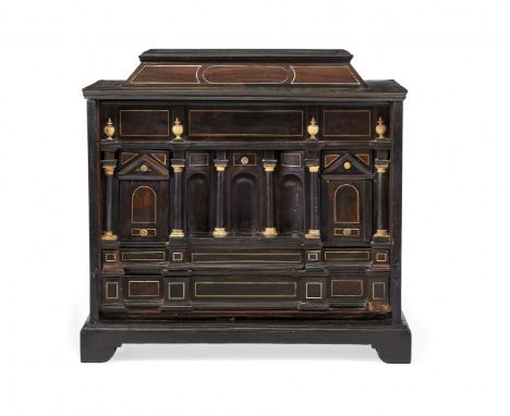 SMALL CABINET 19th Century Of architectural form, in ebonized wood with ivory inserts, with compartments and drawers. 16.1 x 