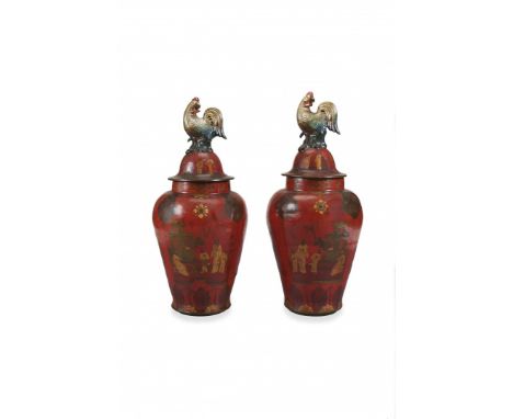 PAIR OF CERAMIC BALUSTER VASES AND COVERS Berlin, early 19th century Circular section with rounded shoulders, cylindrical nec