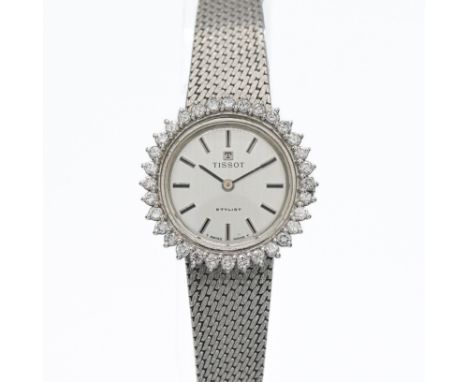 Tissot, a ladies stylist wrist watch, set with a diamond bezel, approx. 1.00ct, in 18ct white gold, approx. total weight 28.5