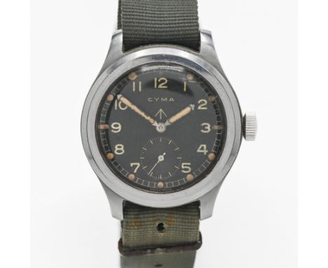 Cyma, a rare gents military wristwatch, circa 1940's, part of the Dirty Dozen, marks to the back W.W.W.P15709 20709. Dial Bla