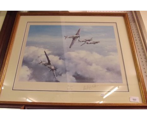 Robert Taylor - a print of a Hurricane signed by Bob Stanford Tuck 33 x 46cm