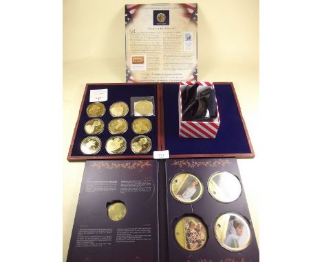 Collection of Windsor Mint, portraits of The Queen, 9 total plus two 70 mm portrait of Princess Diana in presentation box - C