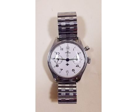 A Lemania stainless steel British Military single button chronograph wrist watch circa 1940's, No. 0552/924-3305, 3671, with 