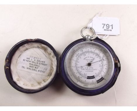 A Watkin Patent pocket compensated barometer retailed by J Hicks, No. 725, in leather case