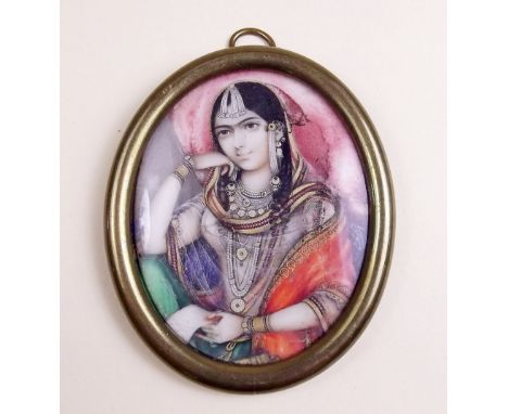 A 19th century Indian watercolour on ivory miniature portrait of a princess - 6.5 x 5cm