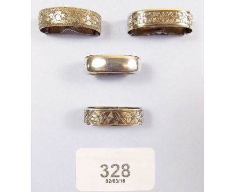 Three silver hallmarked Victorian scarf clips and a scarf ring