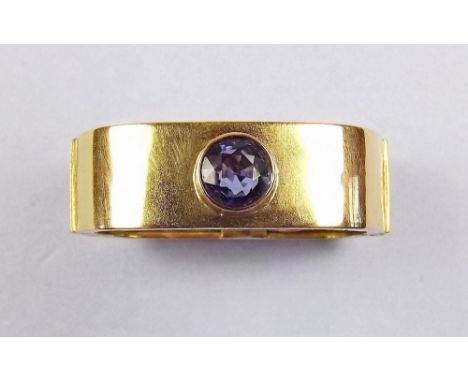 A Victorian gold scarf clip set ceylon sapphire