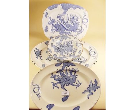 Three Royal Worcester Blue Dragon meat plates and a similar soup bowl